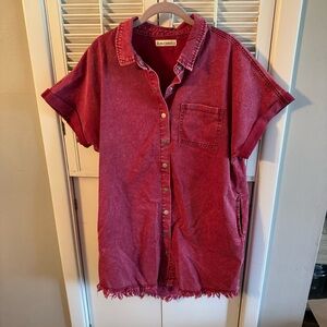 Red Denim Shirt Dress